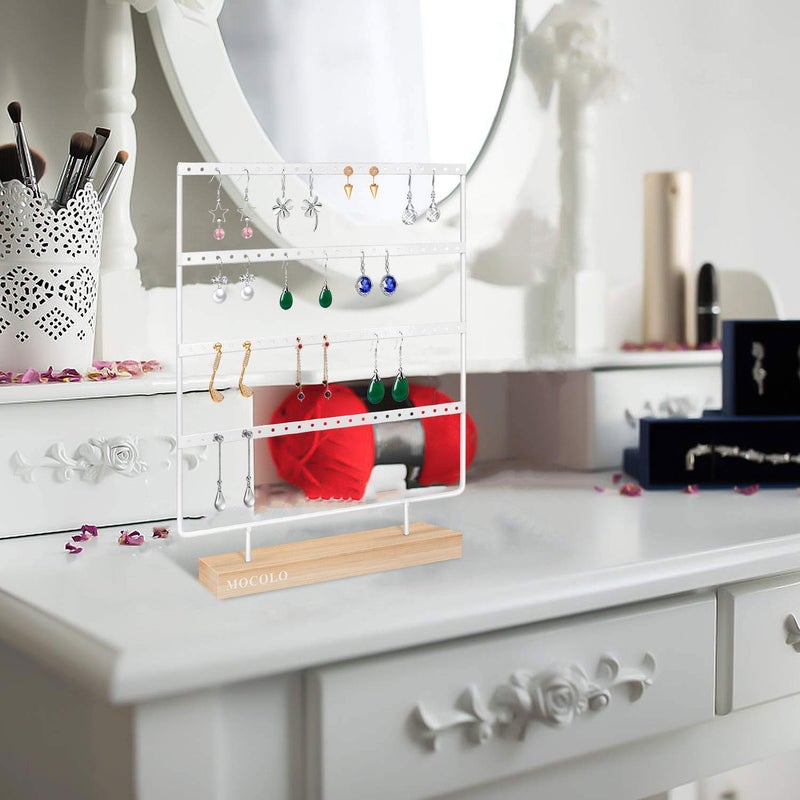 Mocolo Earring Holder Stand, Earring Organizer Display Holder Stand for Hanging Earrings(88 Holes & 4 Layers) (White) - Image 5